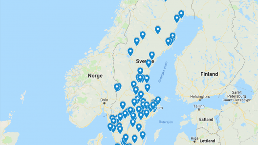 Karta över Sverige med arrangemang under eMedborgarveckan